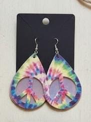 Tie Dye earrings Peace Sign Pot Leaf Faux Leather Boho Hippie Pendant Gift