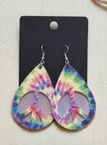 Tie Dye earrings Peace Sign Pot Leaf Faux Leather Boho Hippie Pendant Gift