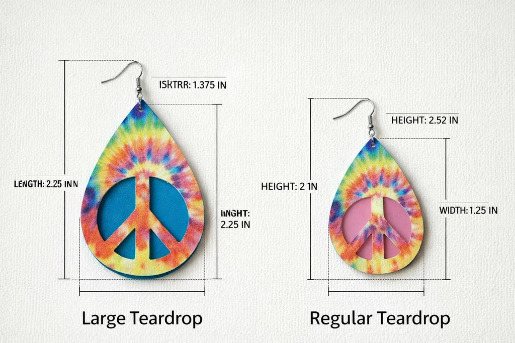 Tie Dye earrings Peace Sign Pot Leaf Faux Leather Boho Hippie Pendant Gift