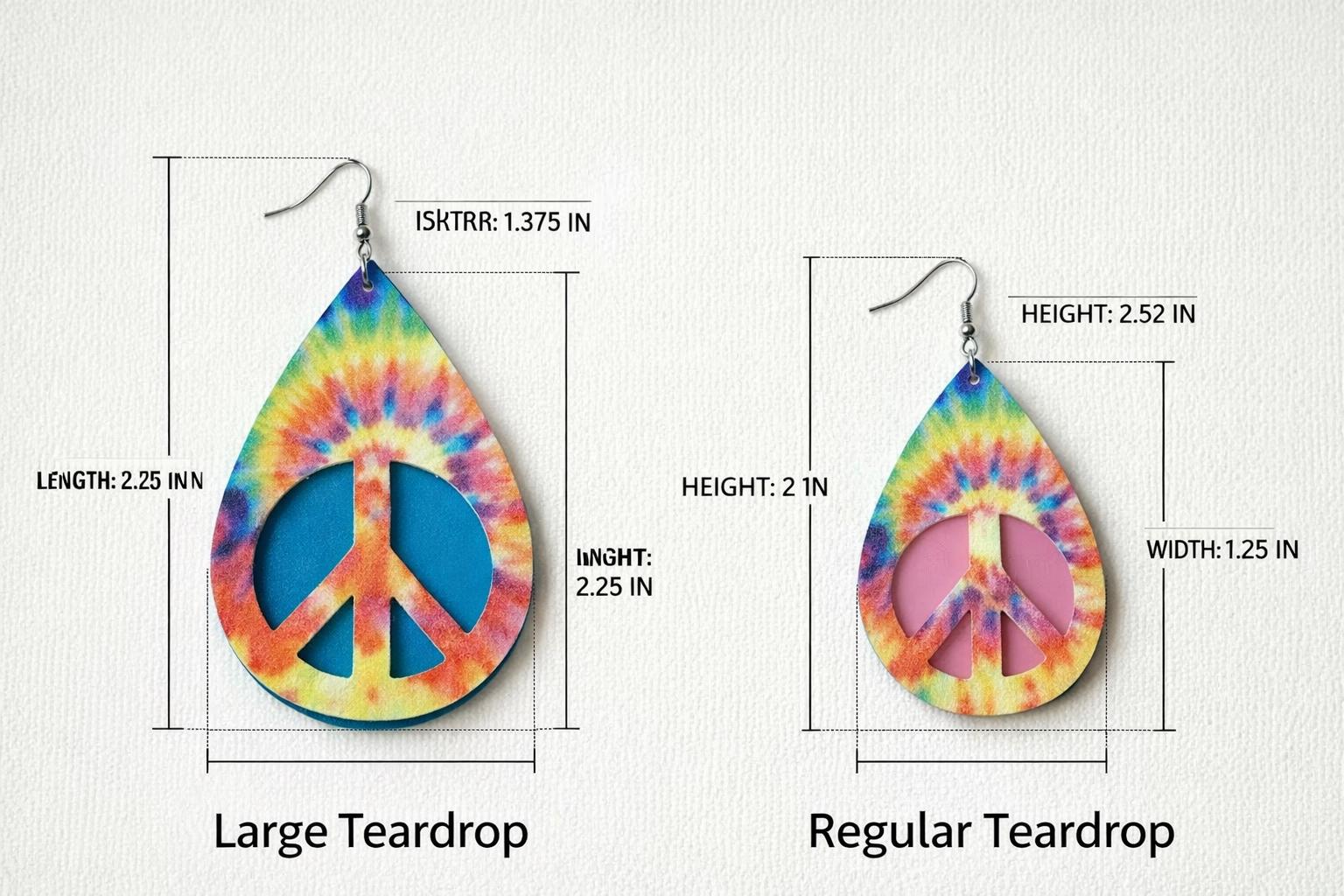 Tie Dye earrings Peace Sign Pot Leaf Faux Leather Boho Hippie Pendant Gift